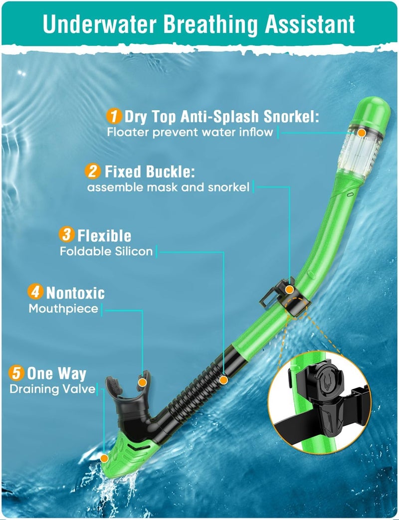 Seovediary Snorkel Set Adults Snorkeling Gear Anti-Fog Panoramic View Swim Mask Dry Top Snorkel Kit with Carry Bag for Snorkeling Scuba Diving Swimming Travel - Image 4
